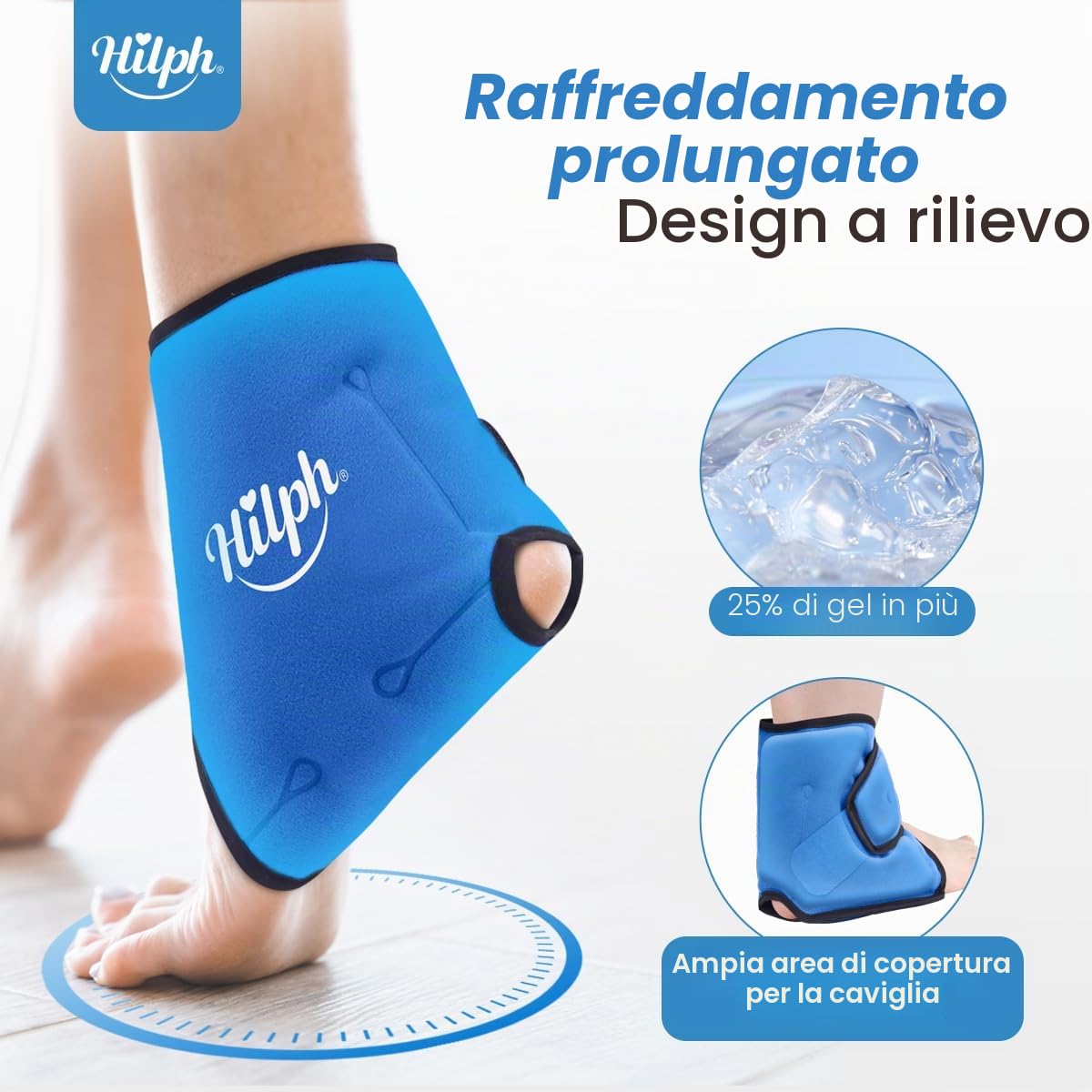 Hilph Sacco di Ghiaccio per Caviglia Riutilizzabile, Borsa Terapia Freddo e Caldo per Caviglia con Fascia Regolabile - Riduce Dolore, Gonfiore da Distorsioni, Stiramenti e Infiammazioni