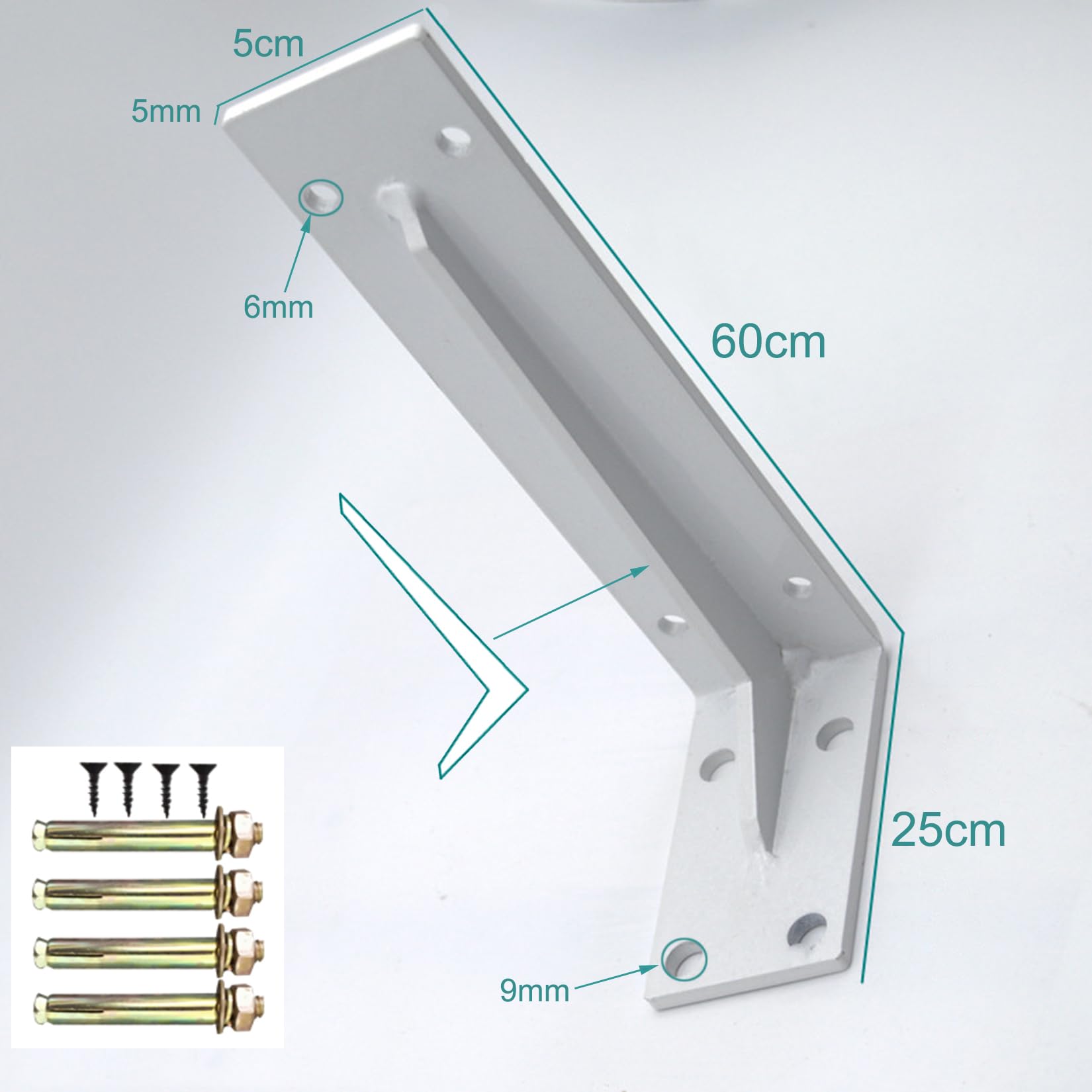 2 Piezas Soportes para Estantes Pesados de Pared,Escuadras Para Estanterias Flotante,Escuadras Metalicas,0,5 cm de Espesor,para Salón Cocina Libros,con Tornillos (60cm,Blanco)