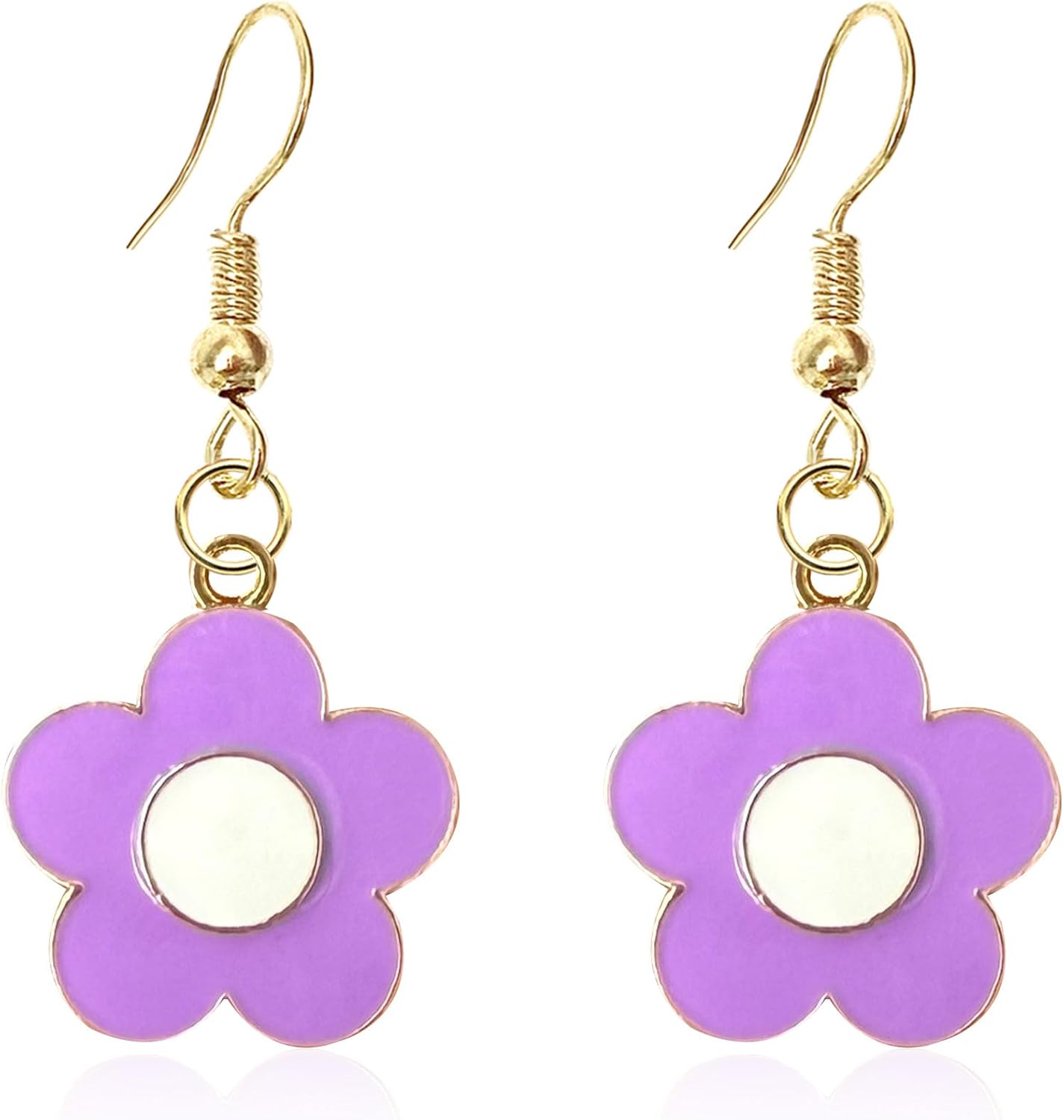Floral Dangle Earrings for Women Oil-Drop Alloy Statement Earrings Gold Tone Flower Drop Earrings