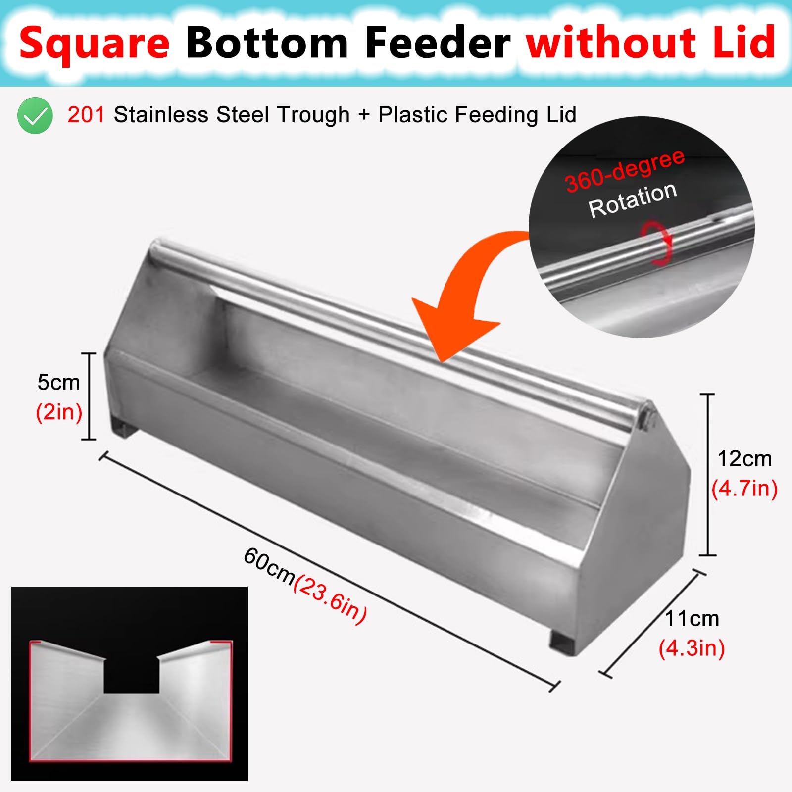 Comedero para palomas con barra transversal giratoria, comedero de doble cara para pollos, patos y pájaros, longitud ajustable de 20 a 140 cm