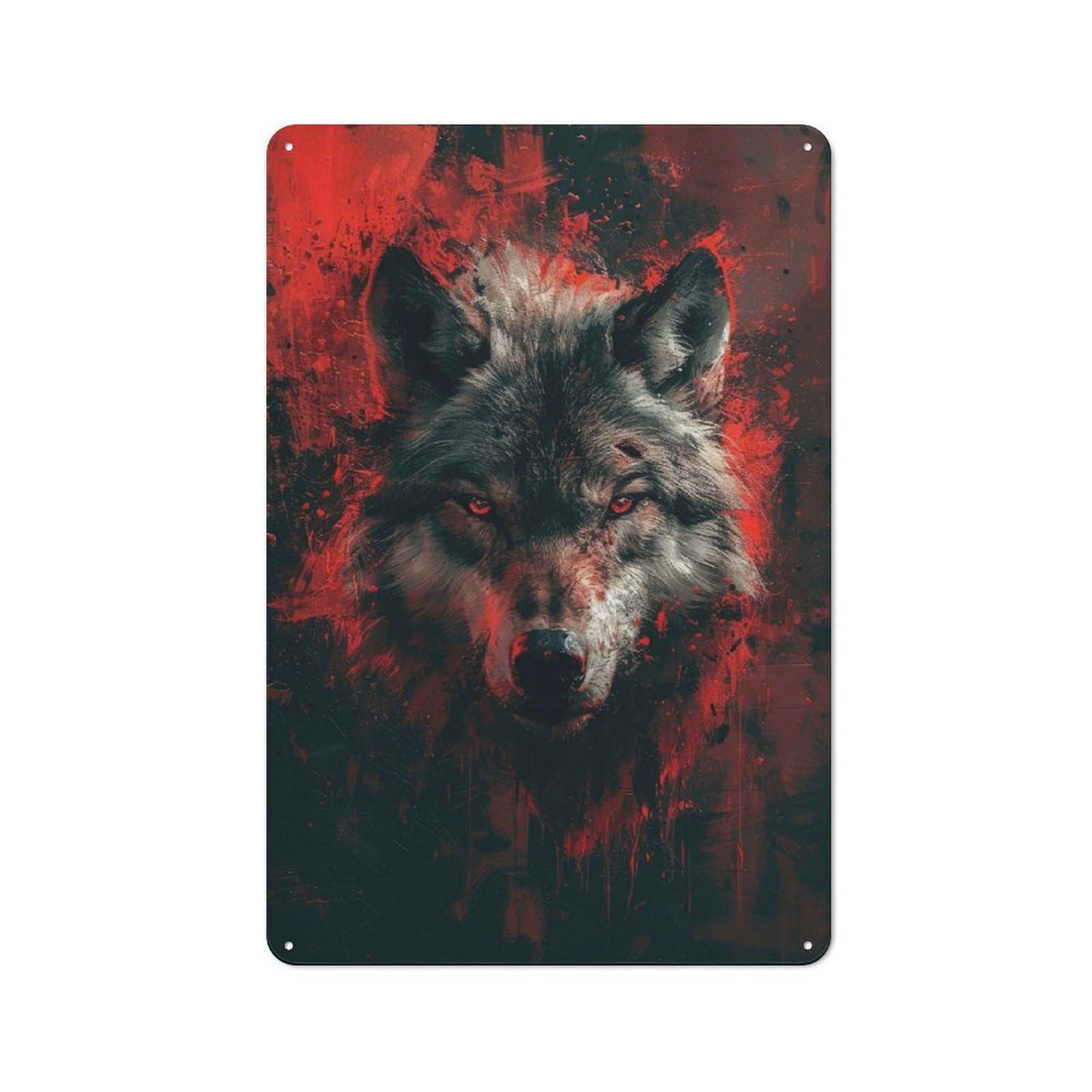 Junmoney Style-13 Metal Wall Sign 30X20cm Featuring Dark Fantasy Wolf For Garage Or Workshop, Suited To Diy Enthusiasts