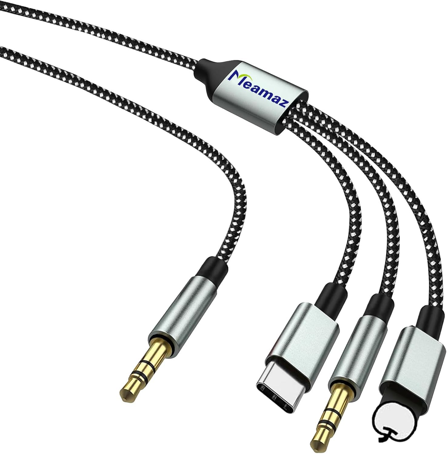 Meamaz 3 in 1 MFi Certified Aux to L ightning USB C Audio Cable, L ightning and Type C to 3.5mm Aux Cord for i-Phone, Car Stereo, Speakers, Headphones