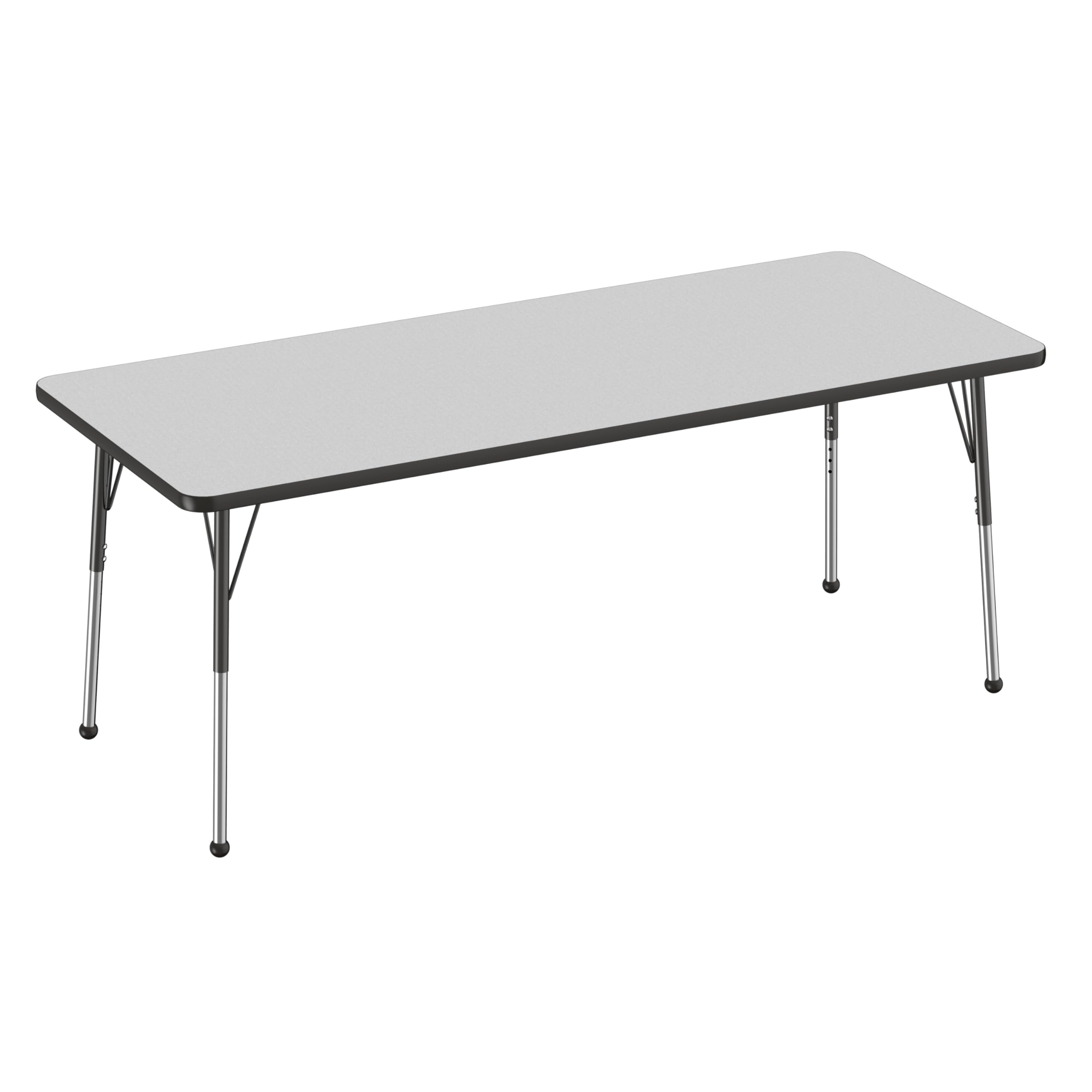 FDP Rectangle Activity School and Office Table (30 x 72 inch), Standard Legs with Ball Glides, Adjustable Height 19-30 inches - Gray Top and Black