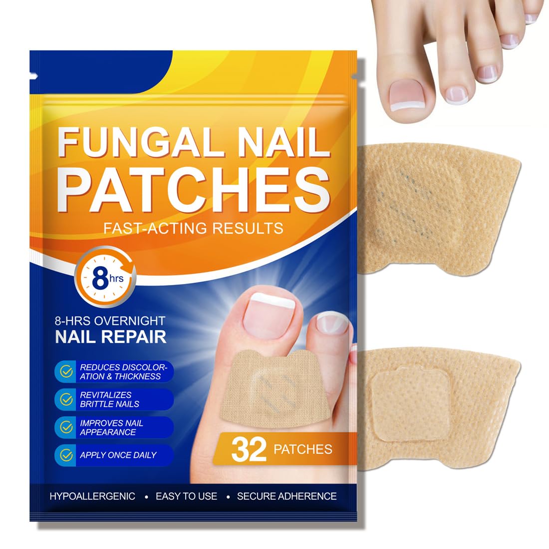 GXGM 32 Pezzi Funghi Unghie Piedi Patch per la Riparazione Delle,Applicabile per Riparazione delle Unghie Divise,Trattamento Fungino Delle Unghie delle Punte,Riduce la Unghie Danneggiate