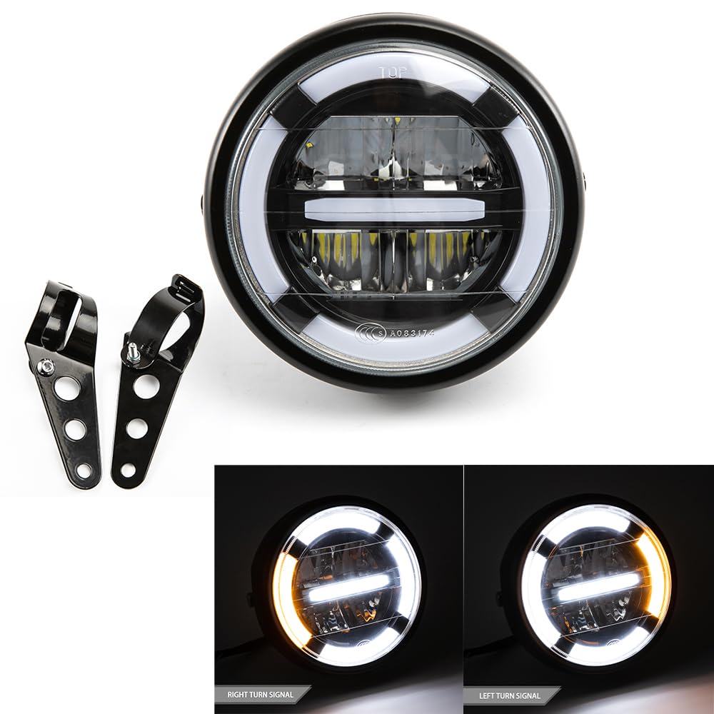 Motorrad scheinwerfer Universal 6,8" LED-Scheinwerfer mit Tagfahrlicht Blinklicht für Cafe Racer Bobber Chopper Frontscheinwerfer