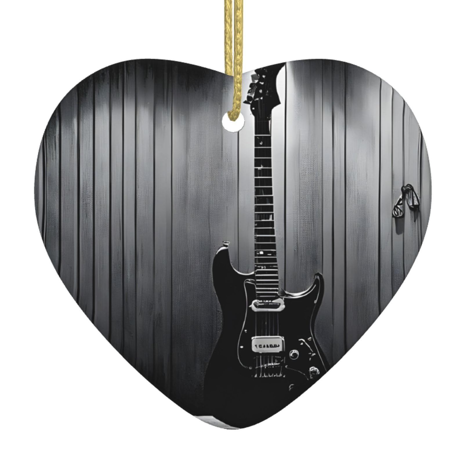 Aspoijhn Electric Guitar (Electric Guitar) Christmas Tree Ceramic Hanging Heart Bauble Ornaments Festive Xmas Pendant Decorations For Party Home Decor