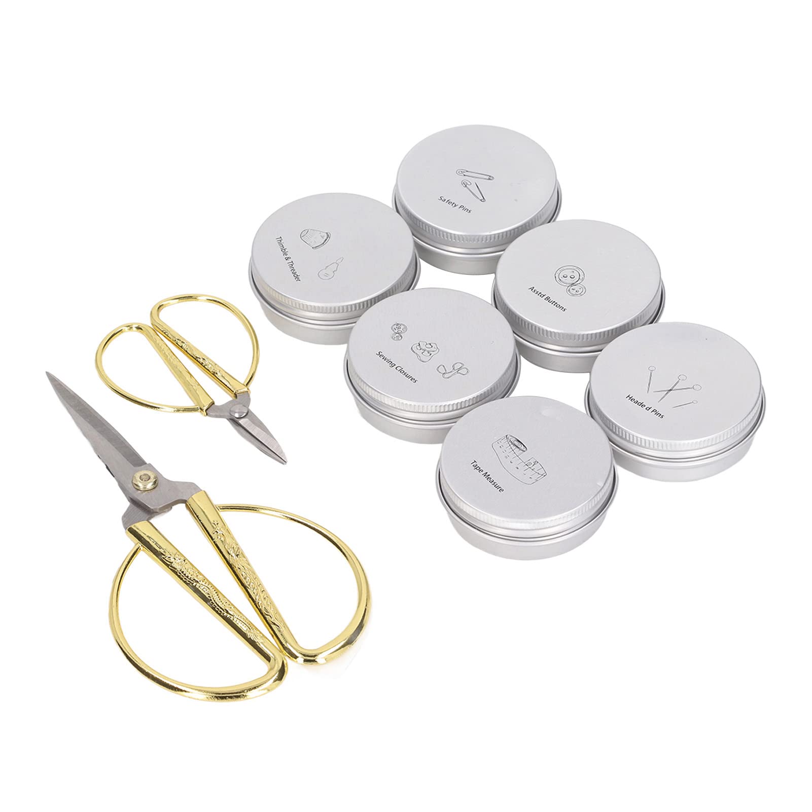 Qcwwy Kit de Costura de Madera con 2 Tijeras, Botones, Alfileres, Hebillas, Dedal, Enhebrador, Cinta Métrica para Suministros de Costura del Hogar