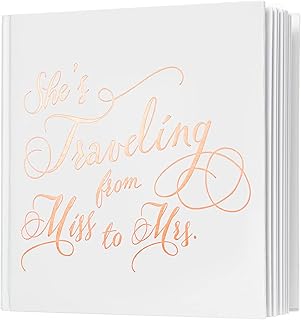 Calculs She's Traveling from Miss to Mrs Polaroid Bridal Shower Guest Book 8.5" Square Bride To Be Scrapbook, White Cover, Rose Gold Foil Stamping, Blank White Pages for Instax