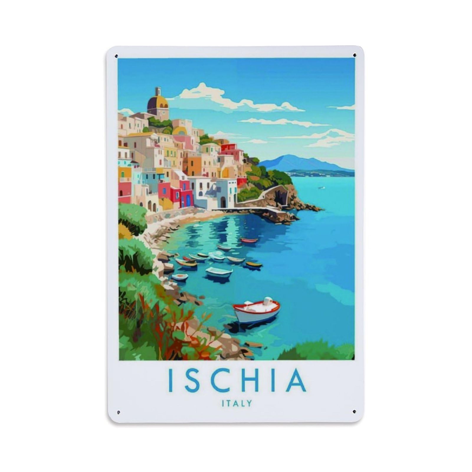 Ldfuieksufg Style Ischia Italy Vintage Travel Poster Vintage Aluminium Metal Sign, Retro Wall Decor For Home, Bar, Garage & Farmhouse 30X20cm
