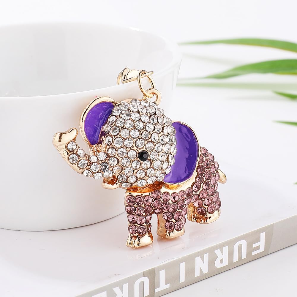 Cute Animal BlingBling Crystals Keychain Animal Charm Keyring Car & Bag Accessory For Wallet Purse Handbags Cars Key Pendant Decor (Purple Elephant) - Image 3