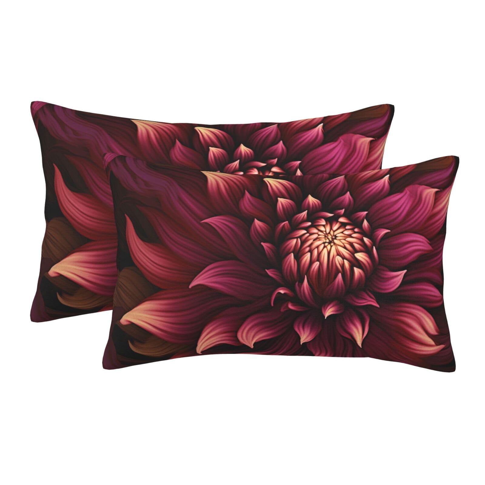 2 Pack Pillow Cases with Hidden Zipper, Soft Breathable Pillow Covers for Hair and Skin, Wine Red Artistic Flower Pillowcases 16"x24" Bed Pillow Protectors Cover for Sleeping Gifts