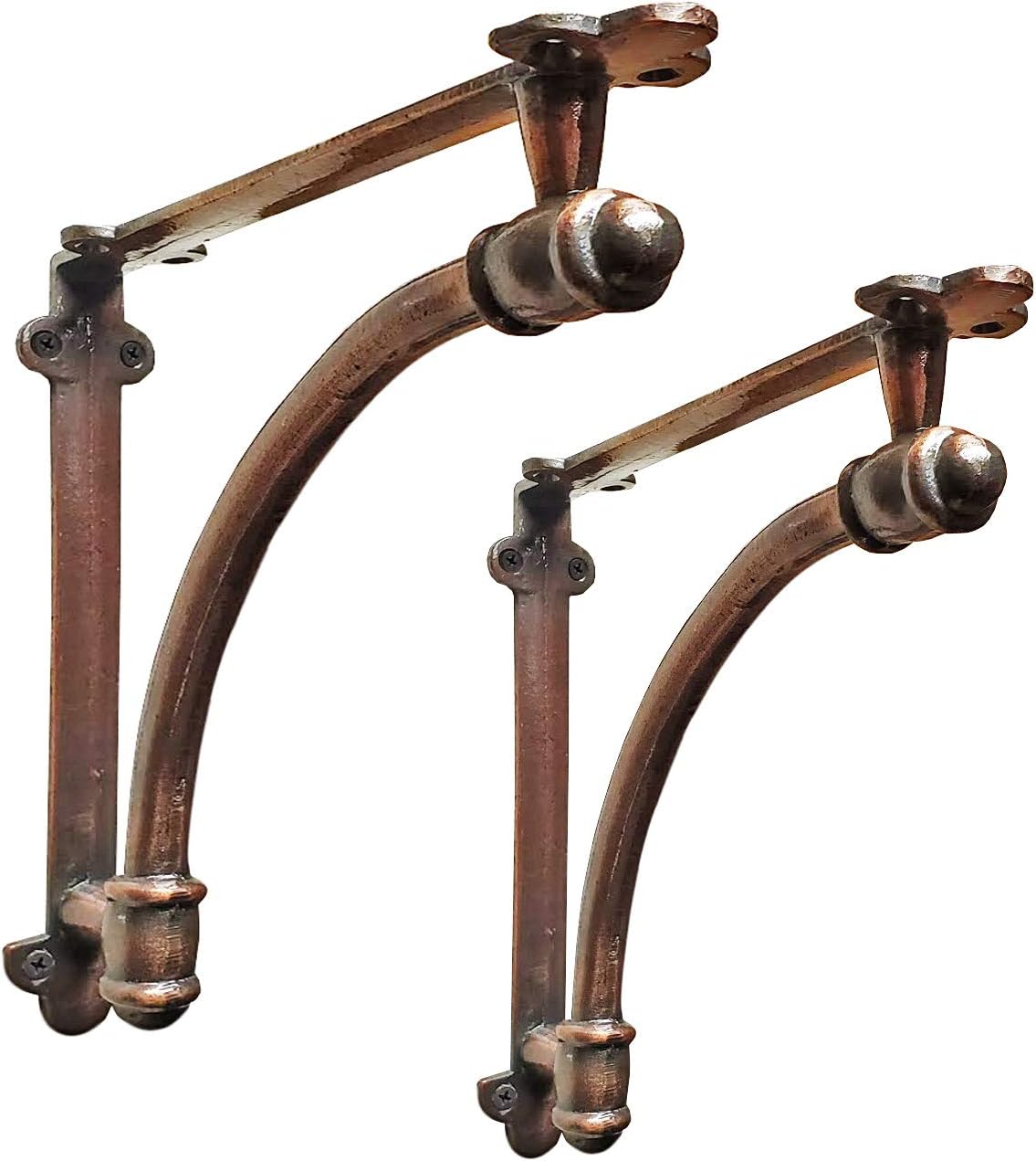 NACH Decorative Shelf Brackets, 2 Pack of 9.6 x 1.7 x 9.6 inch Copper Cast Iron Shelf Brackets - Decorative Brackets for Mounting - Half Round Style Brackets