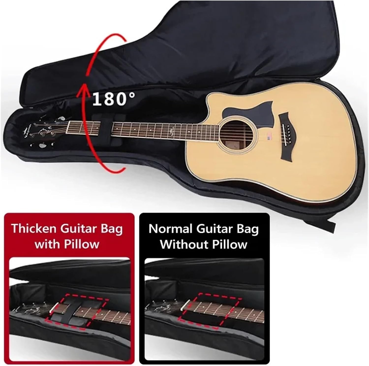 Acoustic Guitar Bag 34-41" Inch Thicken Guitar Backpack Water Resistant Oxford Farbric Acoustic Electric Bass Bag Cover Case with Pillow(Black Thicken 39in)