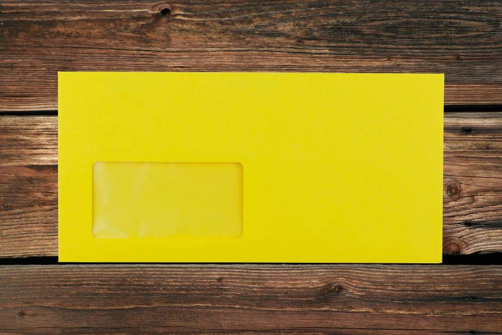 Gelbe Elco Color Briefumschläge mit Fenster (lasertauglich) / 114 x 229 mm (DL) / mit Abziehstreifen/haftklebend / 250 Stück