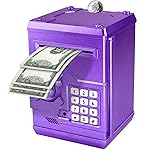 Suliper Electronic Piggy Bank Code Lock for Kids Baby Toy, Mini ATM Safe Coin Cash Banks Real Money Saving Box with Password, Auto Money Scroll for Children,Boys Girls Birthday Gift (Purple)