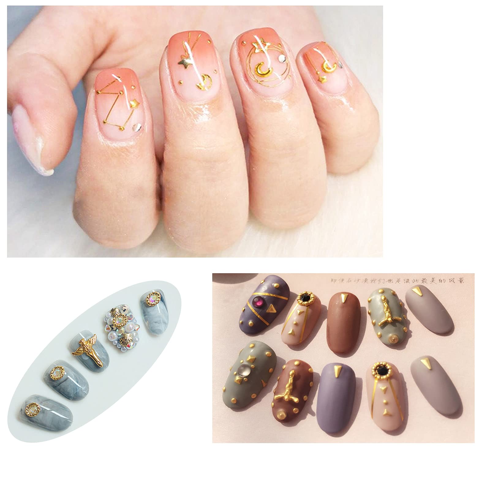 Mond & Stern 3D Nagelstuds – Goldene Metallic-Pailletten Für Nail Art