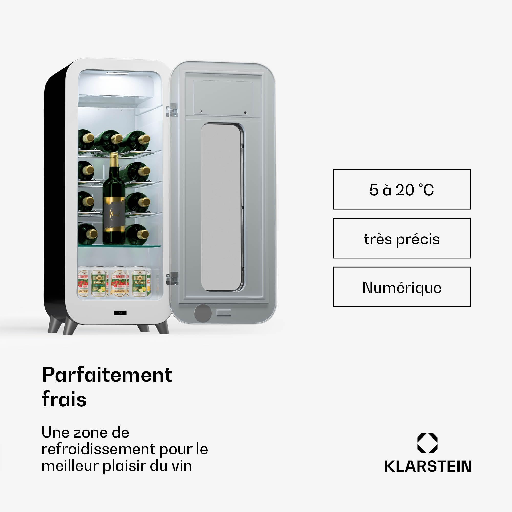 Klarstein Vinoteca para Vinos, Nevera Vino Una Zona, Botellas Vino, Proseco y Cervezas, Vinoteca Pequeña Puerta Cristal para Interior y Exterior, Nevera para Vinos Capacidad 15 Botellas