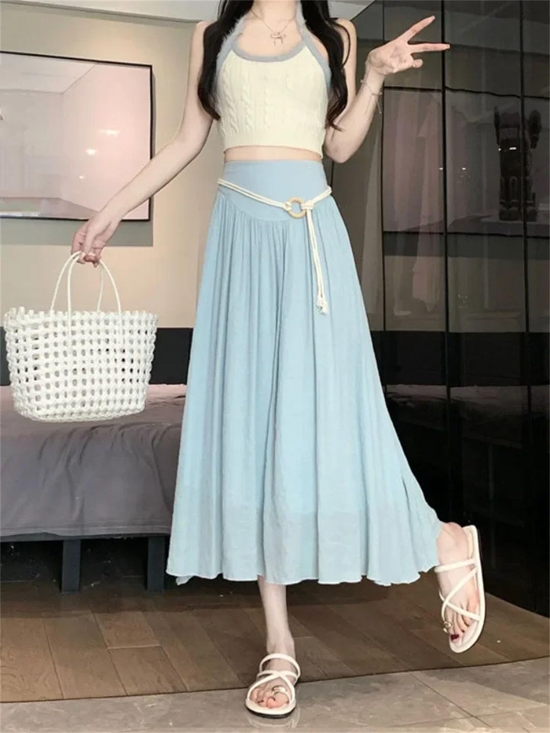 Damska koronkowa plisowana spódnica retro modna elegancka spódnica w stylu Harajuku w kształcie litery V
