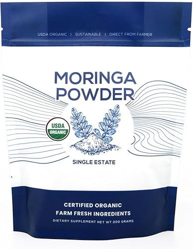 Moringa orgánica en polvo, moringa colombiana recién molida, orgánica USDA, sin OMG, sin gluten, en una bolsa resellable para batidos, lattes,