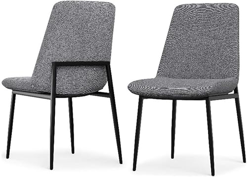 SIMPLIHOME Savannah - Juego de 2 sillas de comedor con marco de metal negro tapizado y tela estilo lino, color gris, asiento moderno para comedor