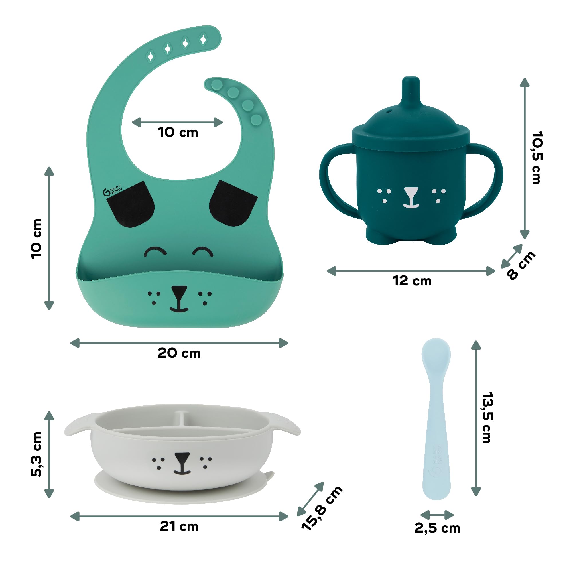Babymoov Coffret Repas 15-24m LEARN'ISY, 1 Bol, 1 Tasse, 1 Bavoir, 1 Cuillère, Chien