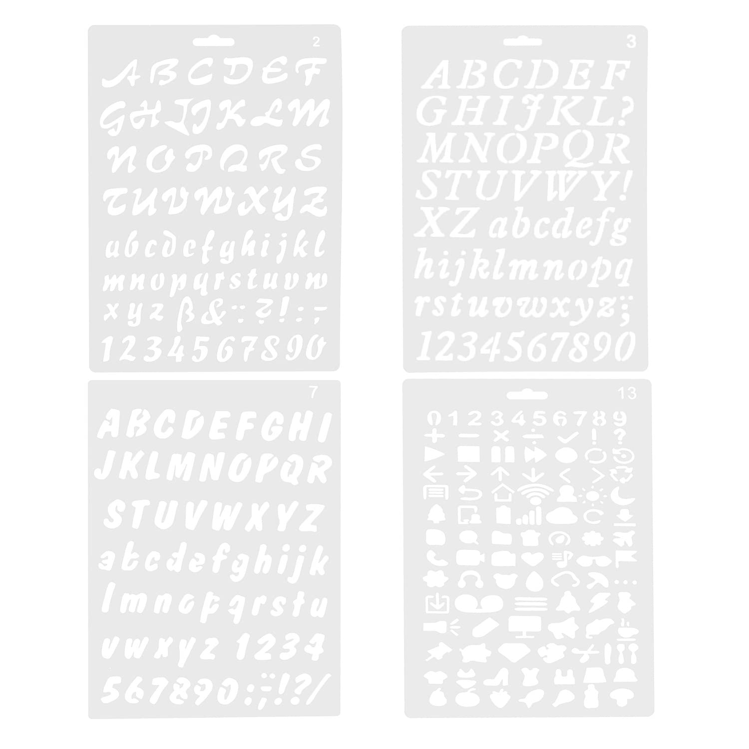 4 Pcs Plastic Letter Stencil, Assorted Styles Plastic Numbers Stencil Letter and Number Stencils Drafting for DIY Craft Spraying Painting Drawing
