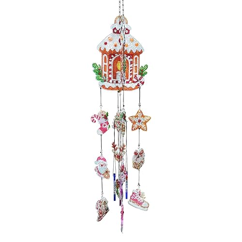 Christmas Candle Diamond Art Painting Wind Chime Hanging Ornaments DIY