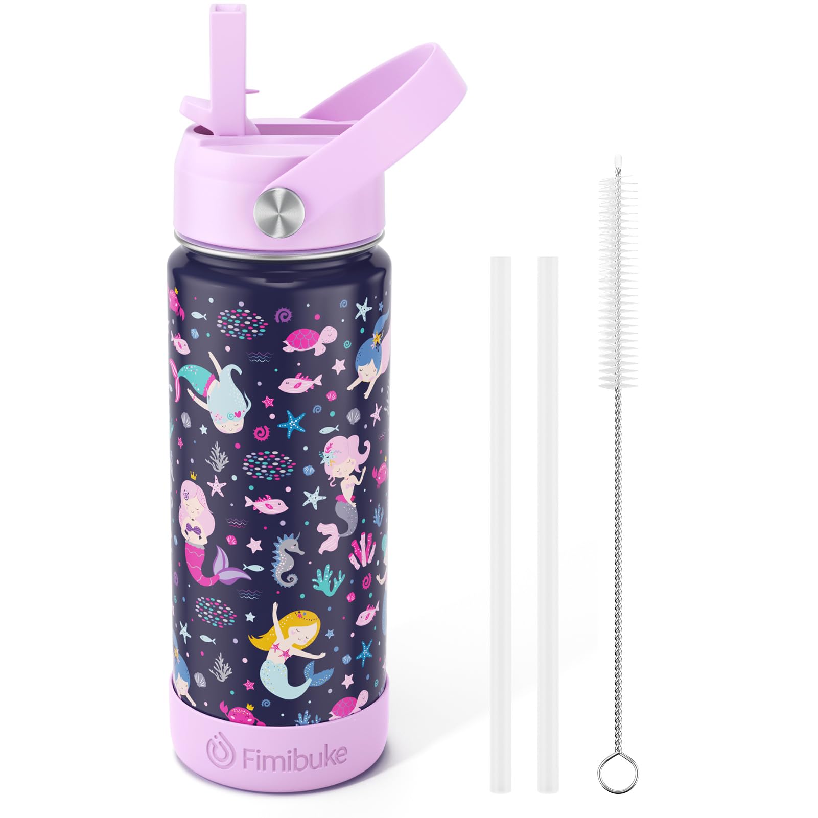 Fimibuke Kids Insulated Water Bottle, 18oz BPA FREE 18/8 Stainless Steel Kids Cup with Straw Travel Tumbler Double Wall Vacuum Leak Proof Toddler