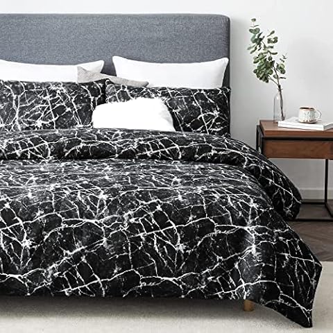 Imperial Rooms Duvet Cover King Size Duvet Set 3 Piece Soft Brushed Microfiber Quilt Cover Reversible Bedding Sets with Matching Pillowcases (Marble Black, (230 x 220 Cm)) Cover