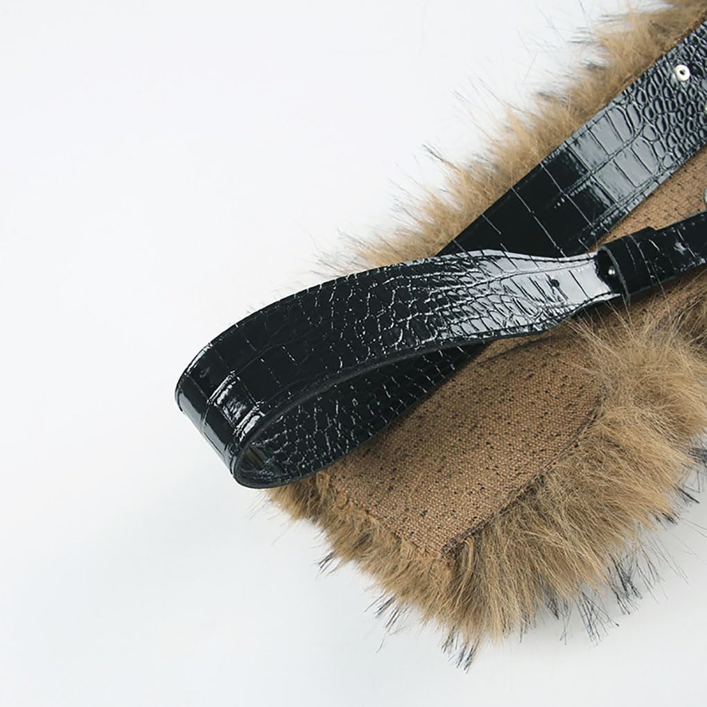 Punk Faux Fur Belt with Metal Clasp Warm Fluffy PU Leather Waistband Furry Hip Hop Waist Accessories for Women Girls Overcoat Dress Sweater Pants, Brown