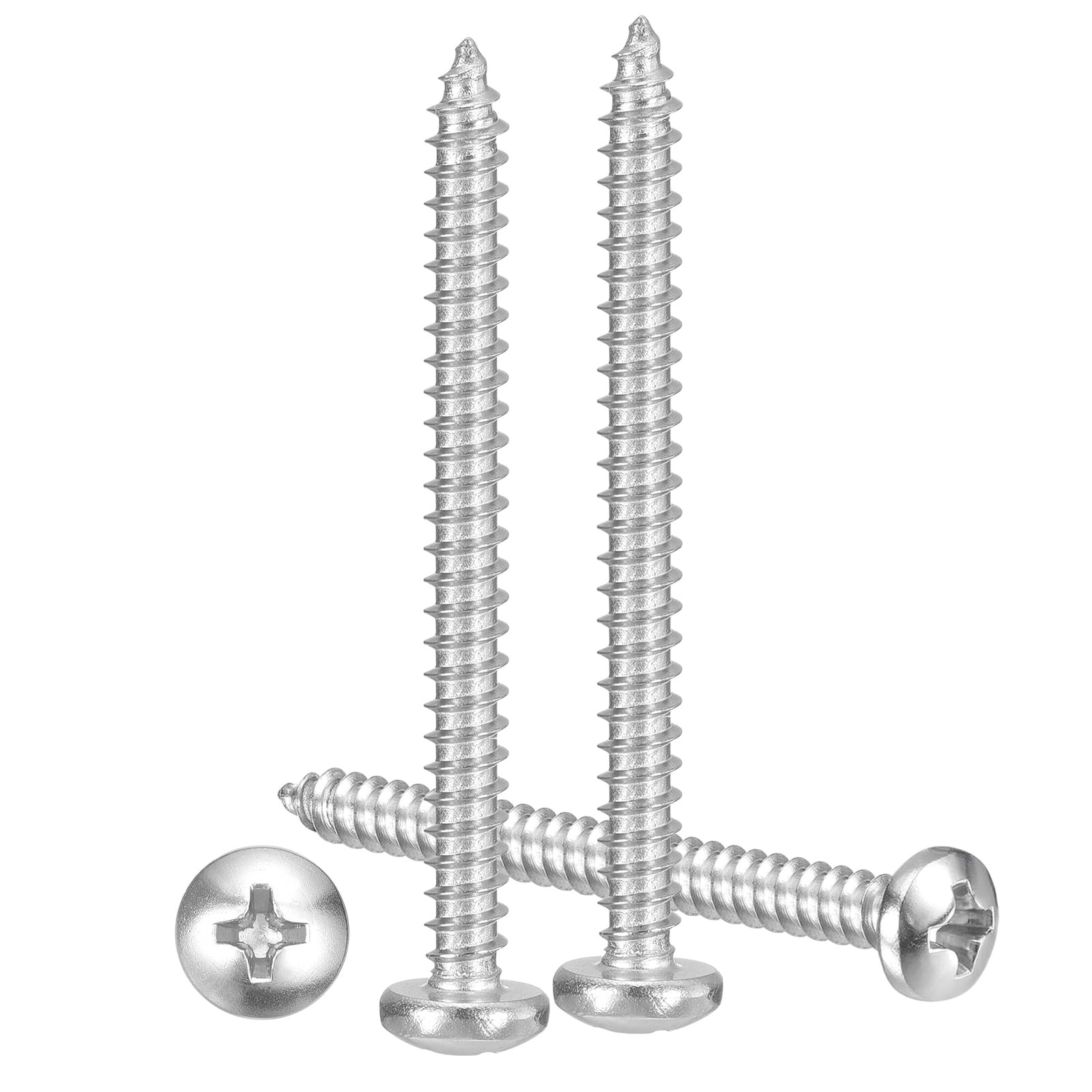 METALLIXITY Phillips Pan Head Self Tapping Screws(#6x1-1/2") 100Pcs, 304 Stainless Steel Self Drilling Screw for Metal Wood Plastic, for Cabinet Wall Shutter Plate Rock Furniture, Silver Tone