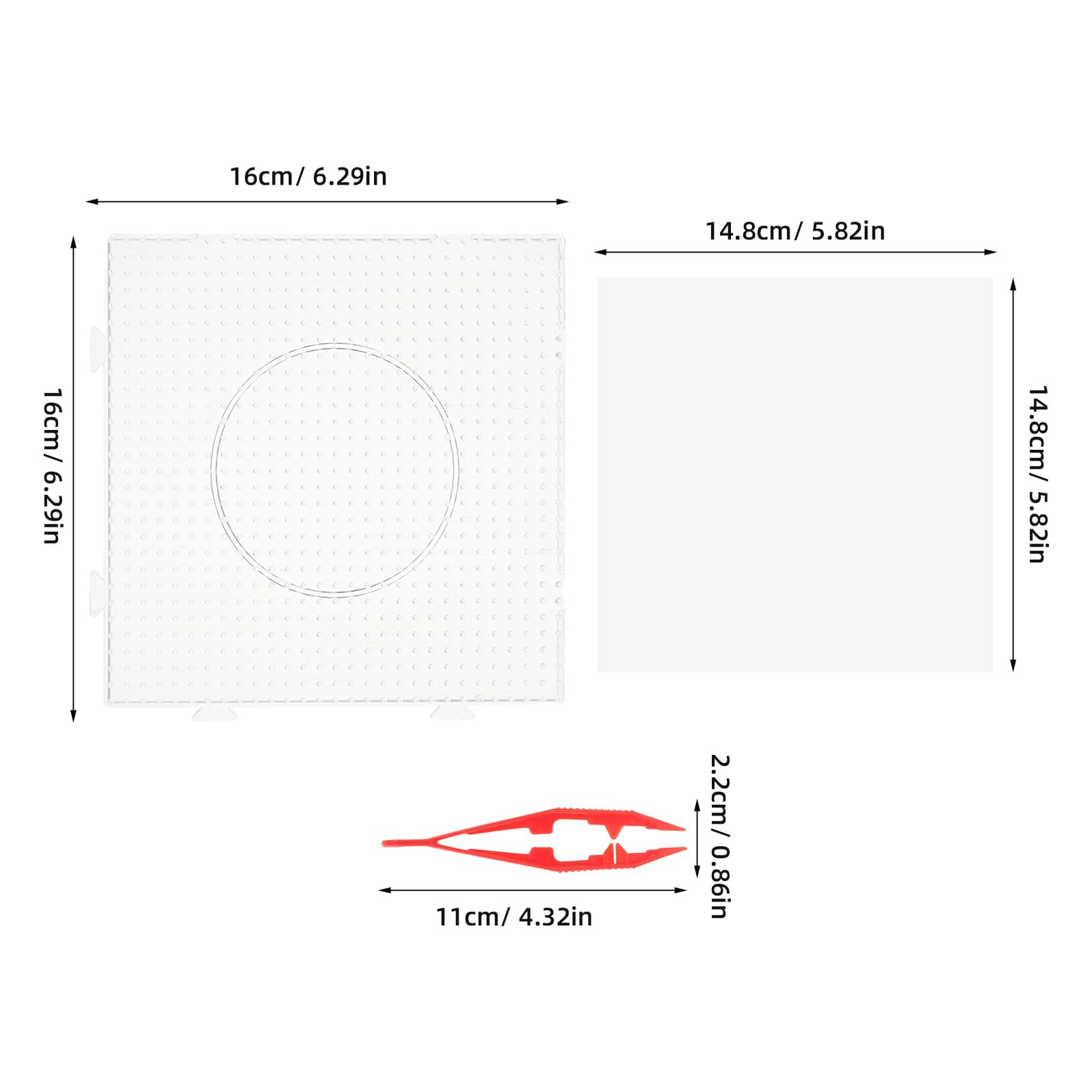 BCOATH Plaque de Perles à Repasser Transparente Taille L Set de Plaques Modulables Plastique Repasser et Pincettes Plateau Spacieux et Léger pour Activités Créatives et Kits de Perles
