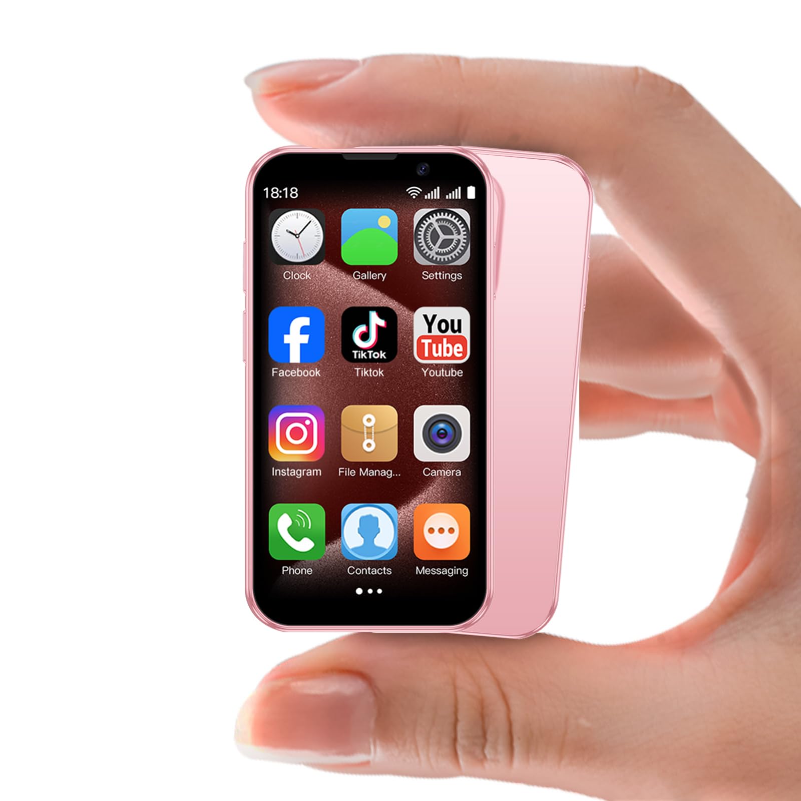 Mini Phone 3.0" Unlocked Mini Smartphone for Kids World's Smallest Cell Phone Quad Core Dual Sim Card Face ID Android Compact Small Mobile Phones for Student Pocket 2GB+16GB Pink