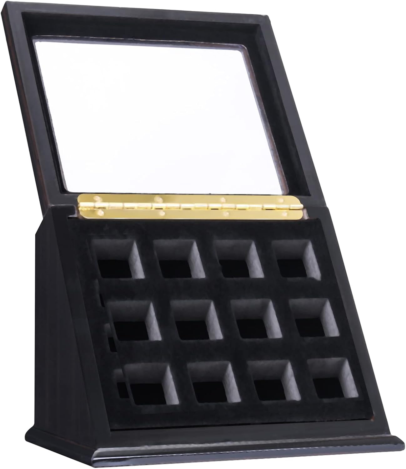 Championship Ring Display Case Sports Ring Storage Box Wooden Black Velvet Lining