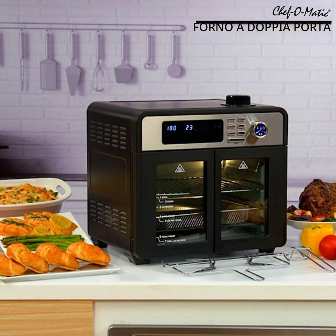 STARLYF Doble Door Oven 28L, Forno Friggitrice ad Aria XXL | Doppia Porta, 18 Programmi, 1700W, Grill, Girarrosto, Disidratatore e Display LCD | Forno Elettrico Multifunzione da Cucina