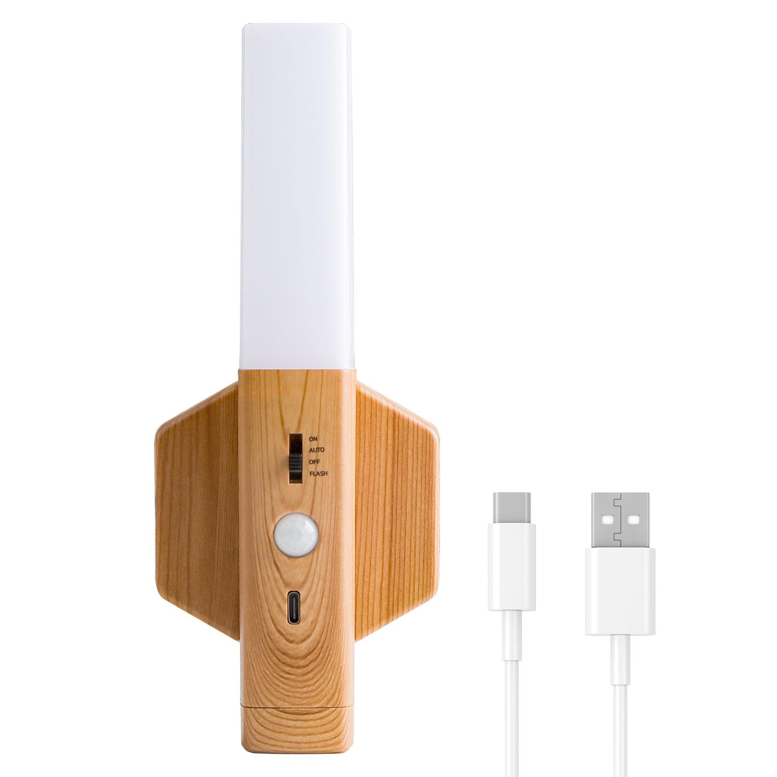 Swavitie Aplique Pared Interior Lampara Pared con Sensor de Movimiento USB Recargable Lamparas Sin Cables Magnéticas Luz de Pared de Madera de Interior para Dormitorios Pasillos Escalera