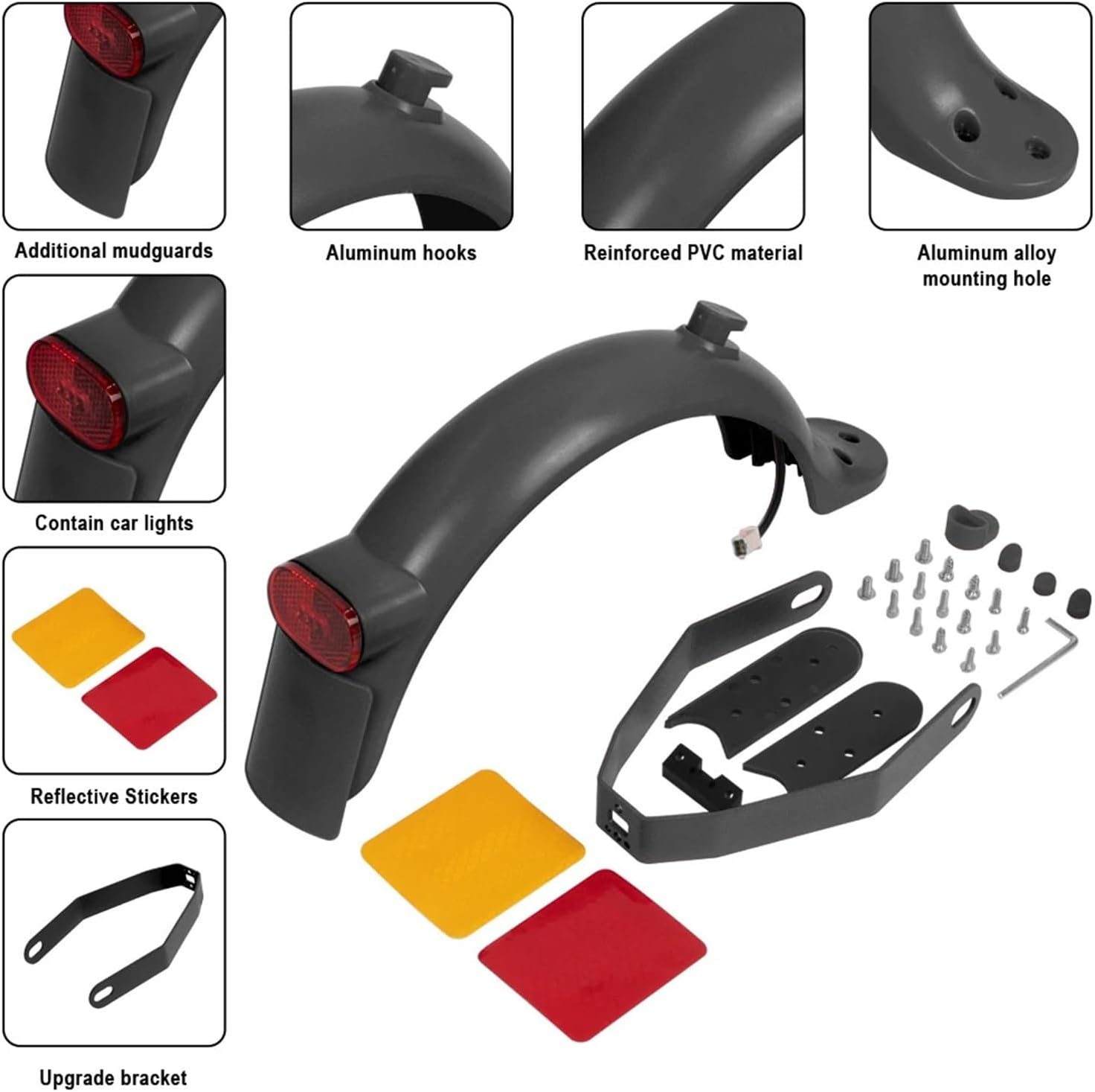 Rear Mudguard Brake Taillight Fender,Compatible for Xiaomi M365 Electric Scooter Pro 2 Mi3 with Gap Cover Pad Parts Set Reinforced Holder