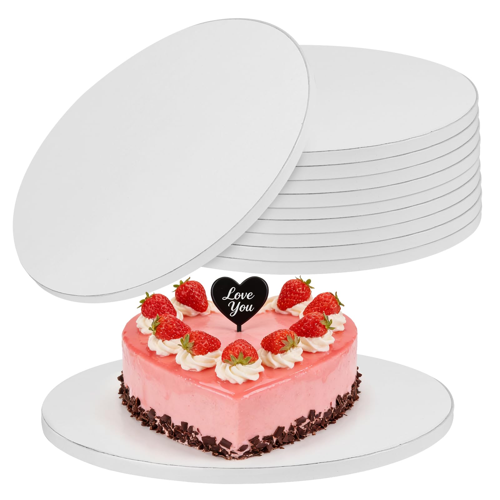 MUKSUET 10 Pcs 12 Inch Round Cake Boards, 12mm Thick Drum Cake Base, White Corrugated Cakes Board for Bakeries, Wedding, Birthday, Party, Home
