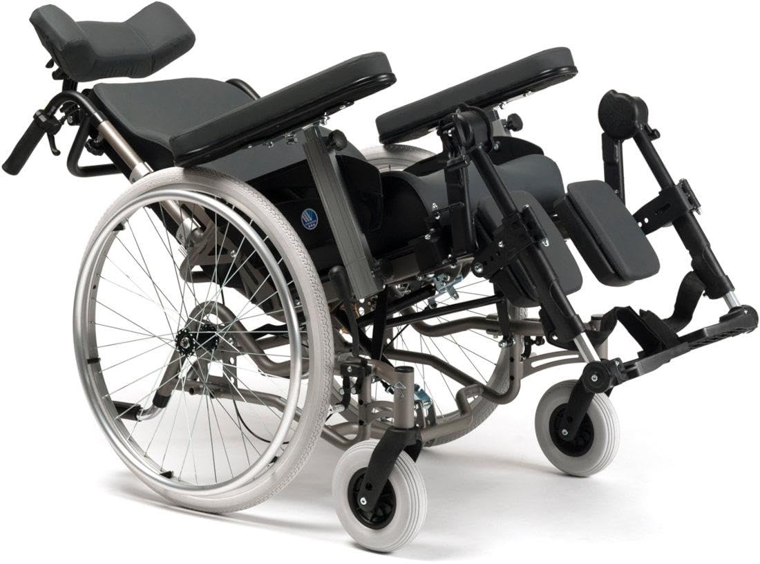 FabaCare Multifunktionsrollstuhl INOVYS II mit Trommelbremse, Pflegerollstuhl, Transportrollstuhl, Rollstuhl, höhenverstellbar, neigbar, tiefenverstellbar, Liegefunktion, Sitzbreite 45 cm