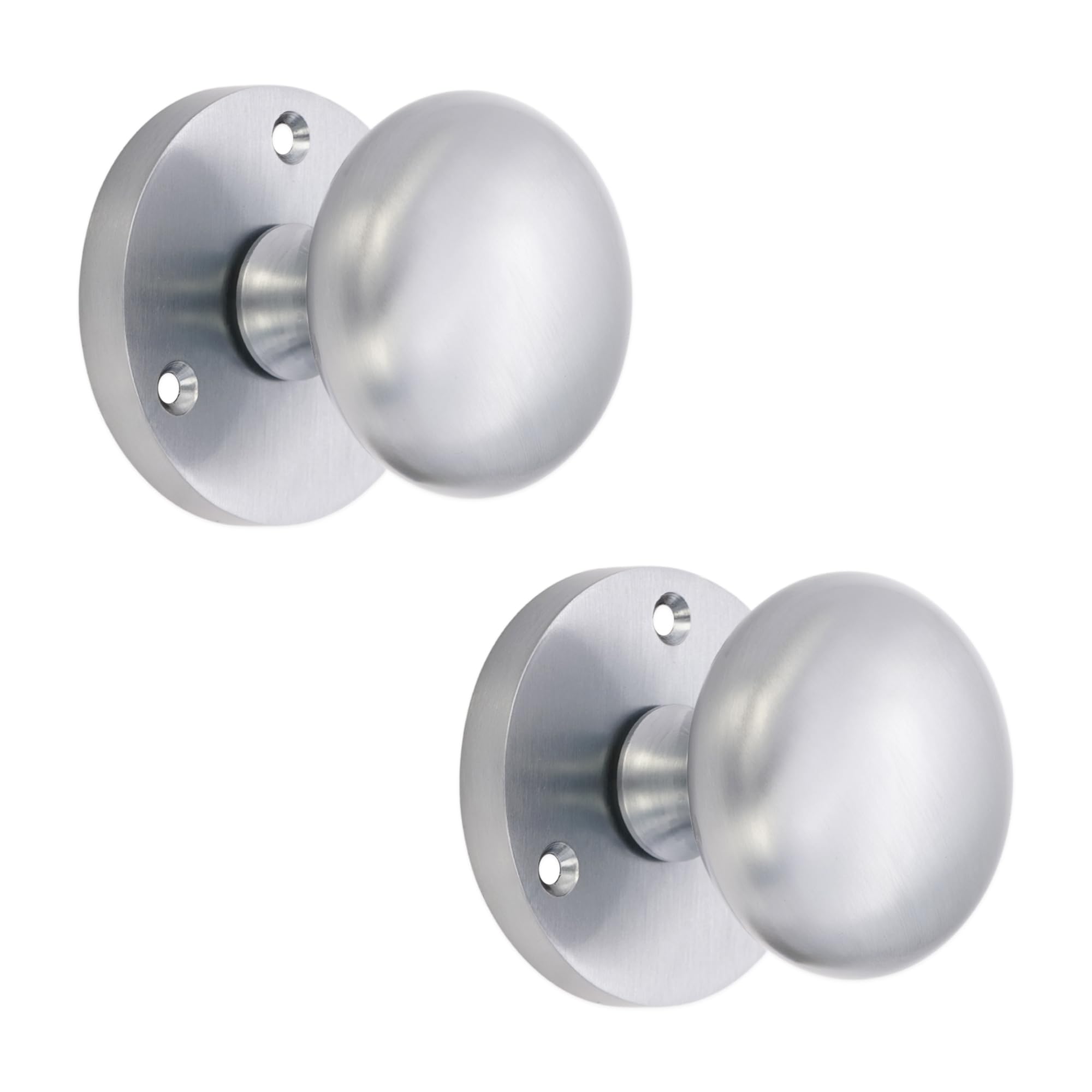 Infinity Decor Victorian Solid Brass Round Mortice Door Knobs Sprung Pull Handles Set 50mm - for Interior Doors (Satin/Brushed Chrome)