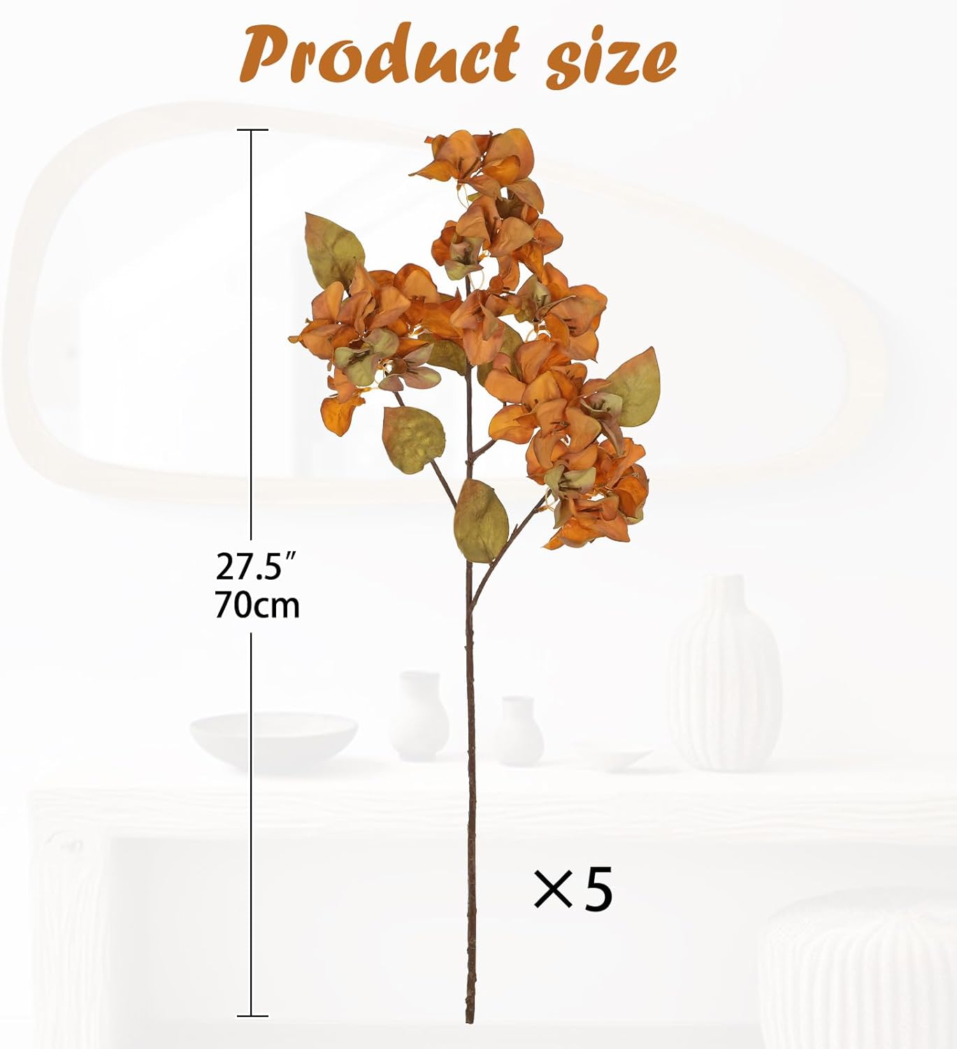 Briful Bougainvillea Artificial Flowers 5 Pack 27.5" Fake Bougainvillea Floral Stems Realistic Silk Bougainvillea Arrangements for Home Weddings Parties Table Vase Centerpiece Decor(Orange) - Image 2