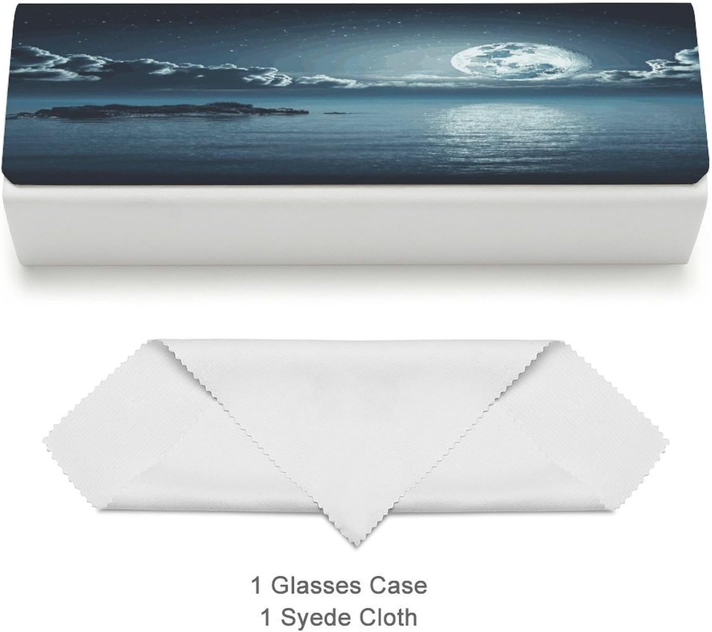 Leather Hard Shell Eyeglass Case with Cleaning Cloth for Women Men image 3