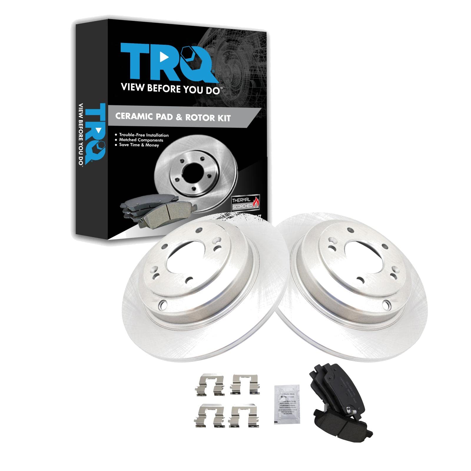 TRQ Rear Brake Pad and Rotor Set Ceramic Compatible with 2010-2014 Hyundai Genesis Coupe