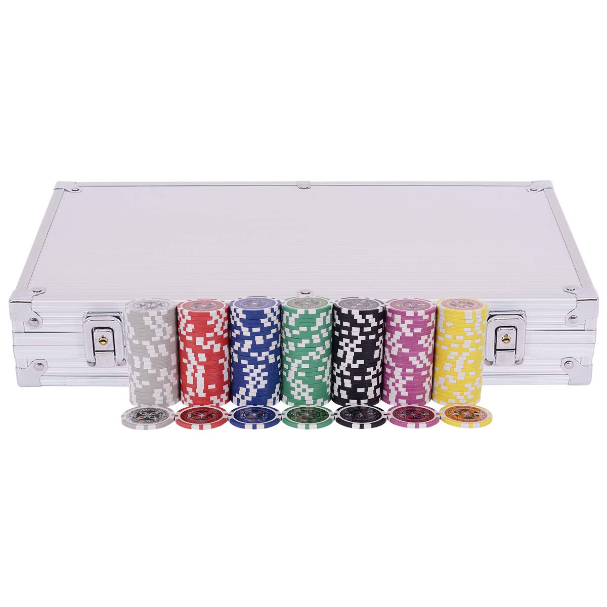 COSTWAY Pokerset Pokerkoffer 300 Laser-Chips Alukoffer inkl. Komplettset (Silber)