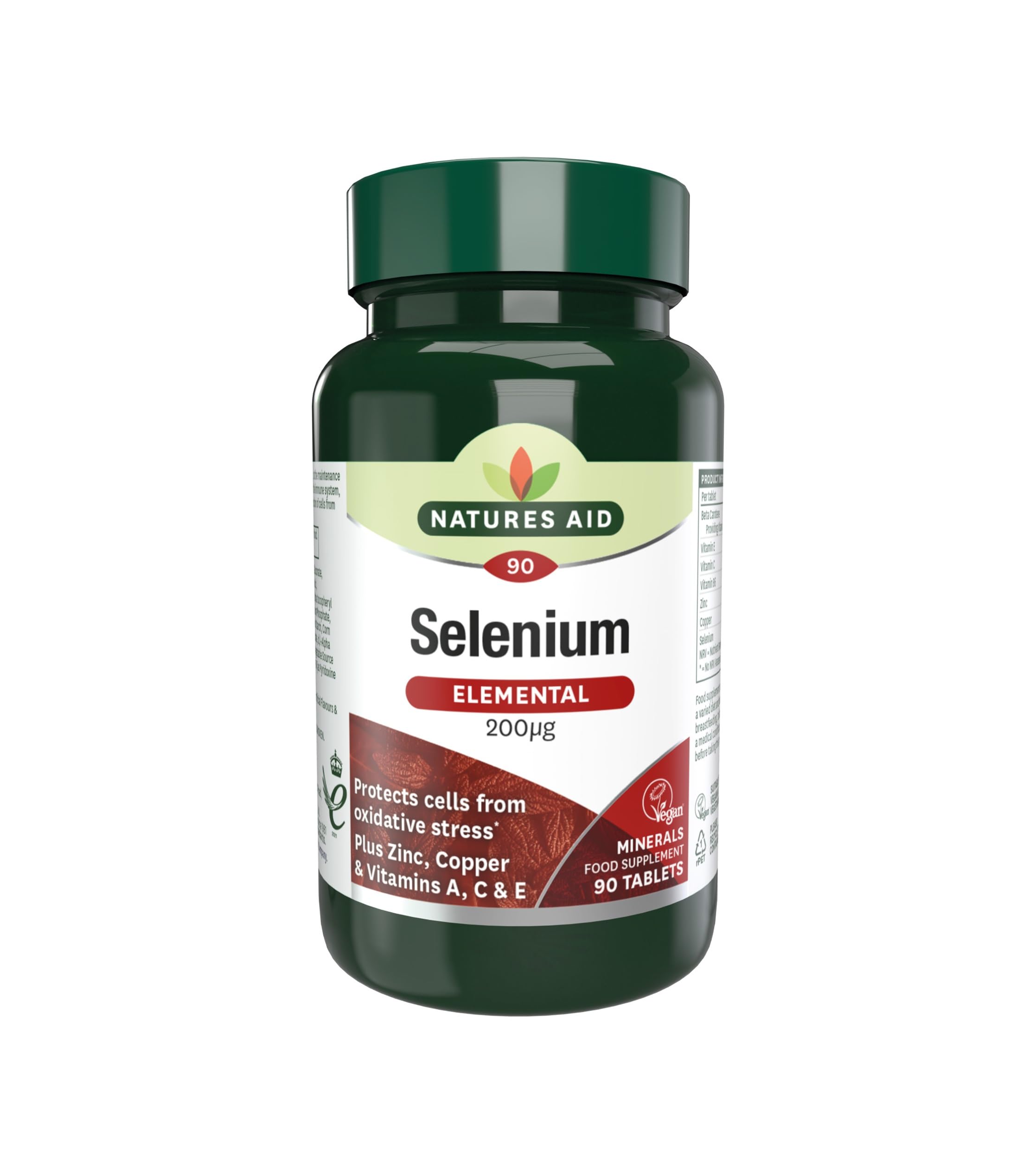 Natures Aid Selenium Tablets 200ug - High Potency Antioxidant Immune Support Supplement - Supports Thyroid Health Metabolism Wellness - Vegan Gluten-Free Non-GMO Natural Supplement - 90 Tablets