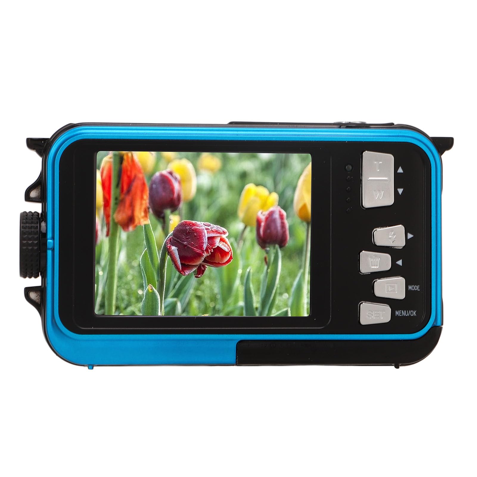 Cámara Subacuática Digital Impermeable 2.7K 48MP, 10 Pies, Zoom Digital 16X, Pantalla Dual Para Snorkel (Blue)
