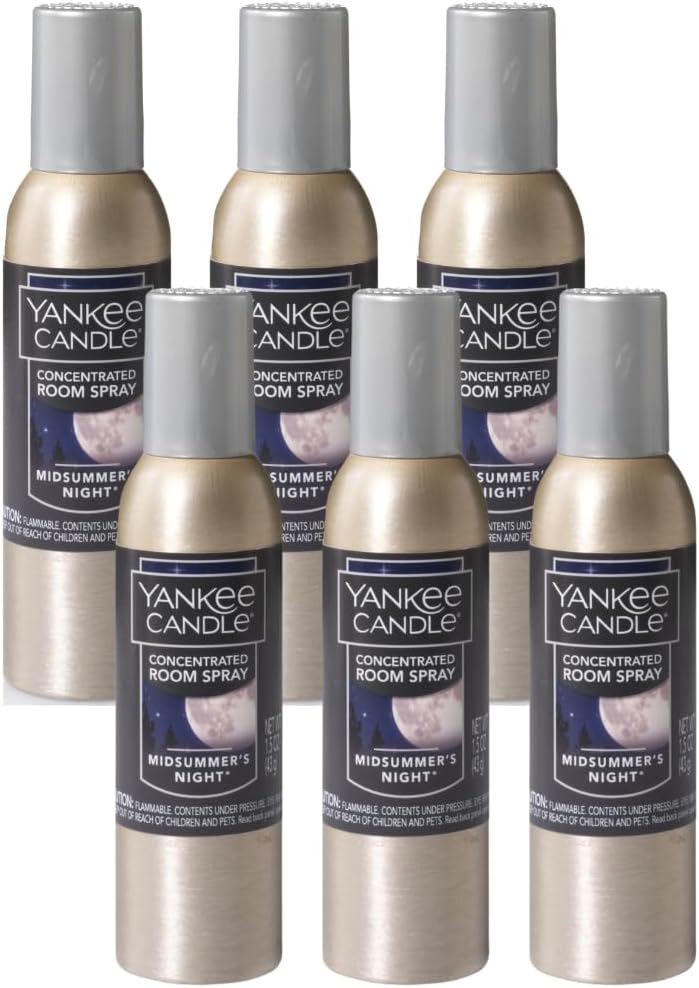 Yankee Candle Concentrated Air Freshener Room Spray, Odor Eliminator for Home, Bathroom, Midsummer's Night, 1.5 Oz (Pack of 6)