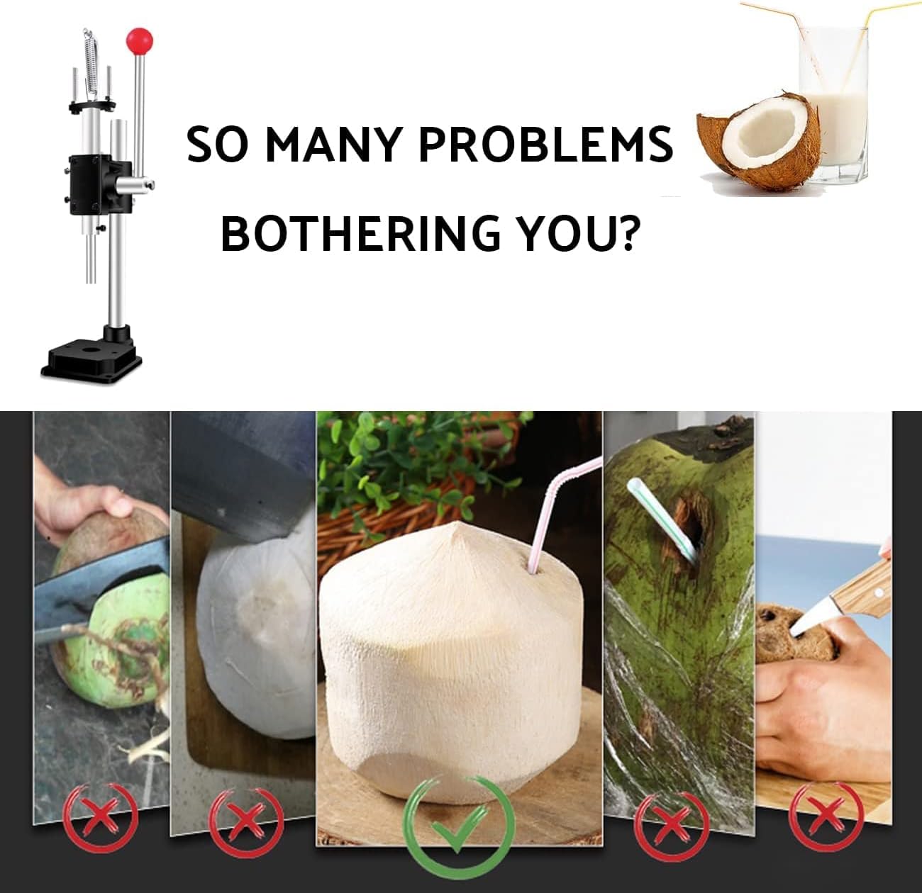 Manual Shell Opener, Labor-Saving Multifunctional Coconut Piercing Tool, Vertical Coconut Piercing Tool for Young/Tender Coconuts