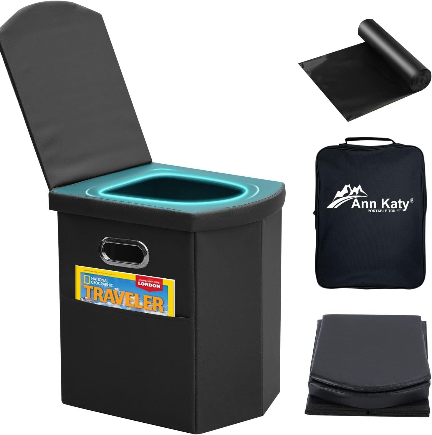 Ann Katy Upgrade XL Portable Toilet for Adults, Extra Large Portable Travel Floding Toilet, Camping Tall Toilets with Lid for Adults and Kids Compact Potty for Car,Hiking,Beach and Camping