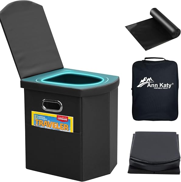 Ann Katy Upgrade XL Portable Toilet for Adults, Extra Large Portable Travel Floding Toilet, Camping Tall Toilets with Li
